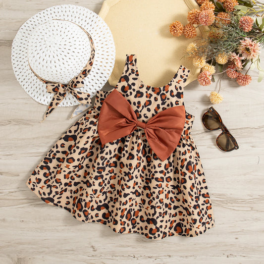 Baby Girl Summer Dress - Leopard Print with Bow