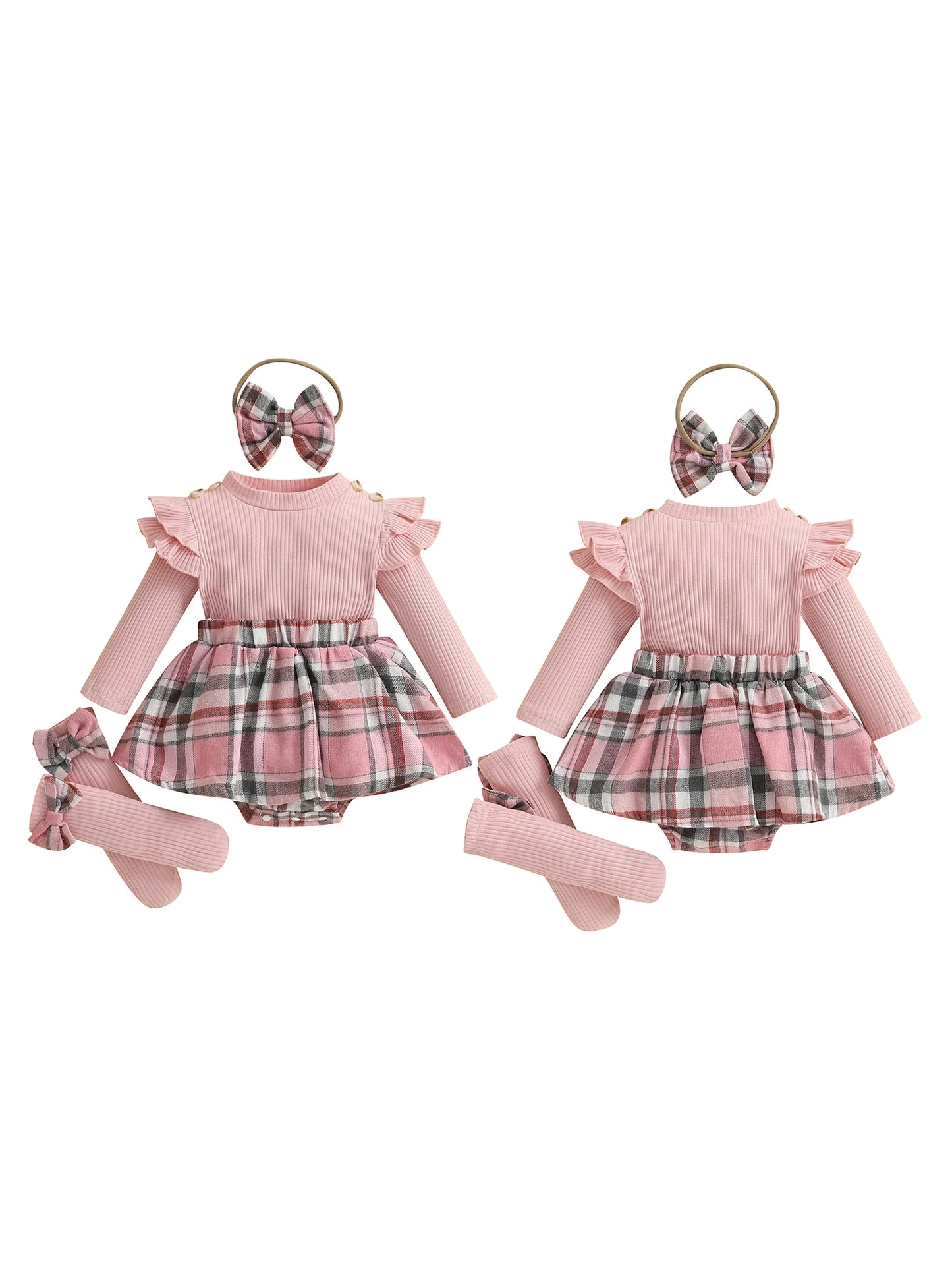 Baby Girl Fall Outfit Set - 4 Piece Plaid