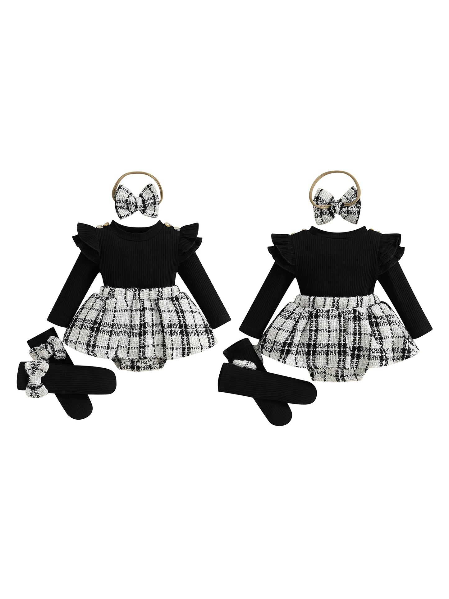 Baby Girl Fall Outfit Set - 4 Piece Plaid