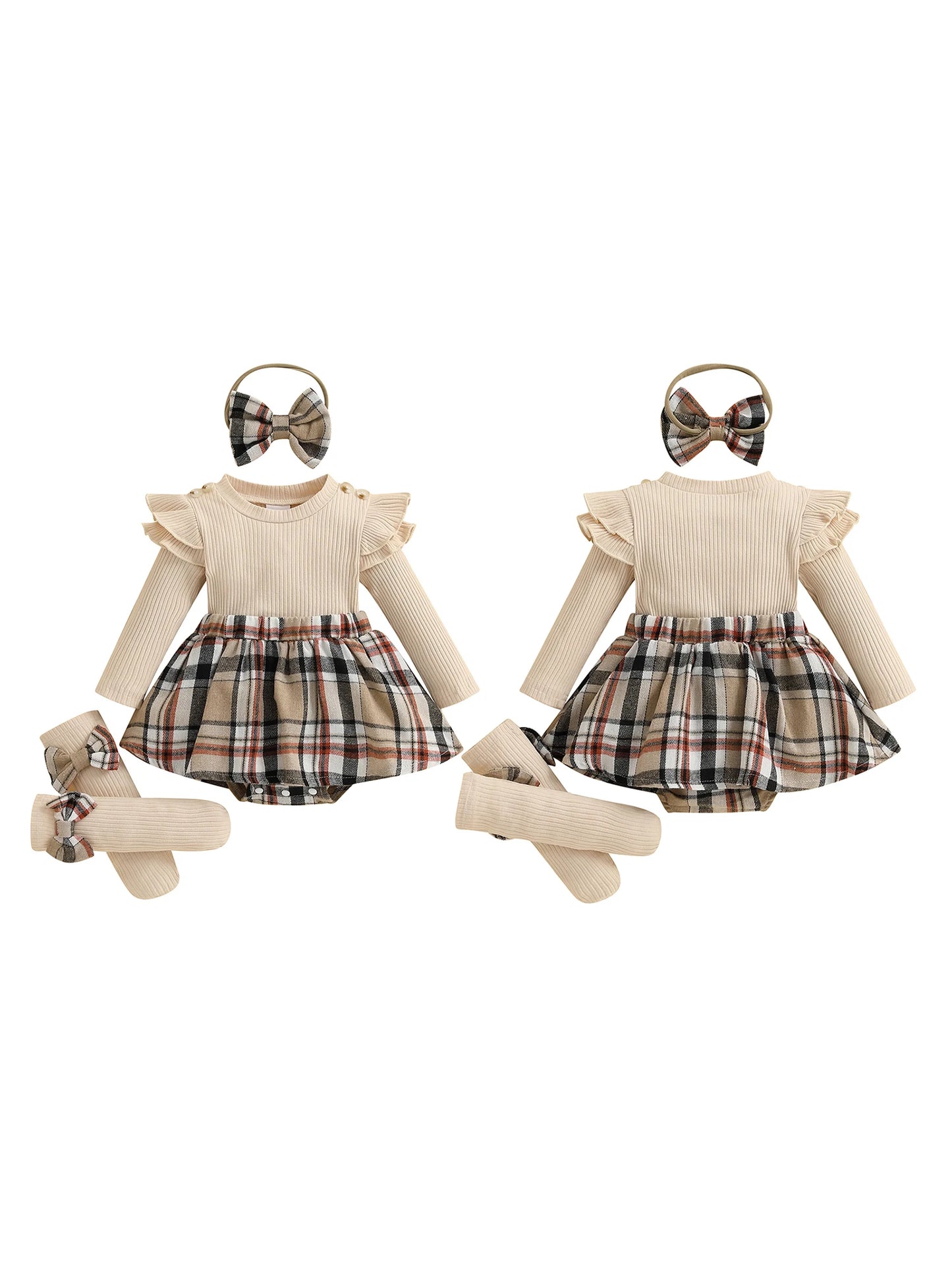 Baby Girl Fall Outfit Set - 4 Piece Plaid