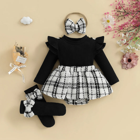 Baby Girl Fall Outfit Set - 4 Piece Plaid