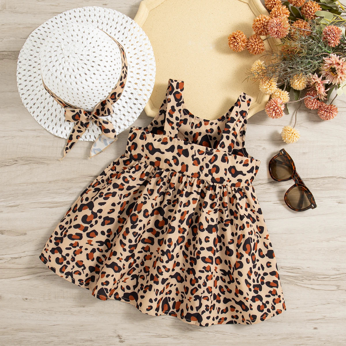 Baby Girl Summer Dress - Leopard Print with Bow
